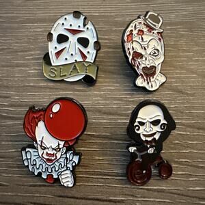 4 Halloween Horror Movie Enamel Metal Pin Collectible